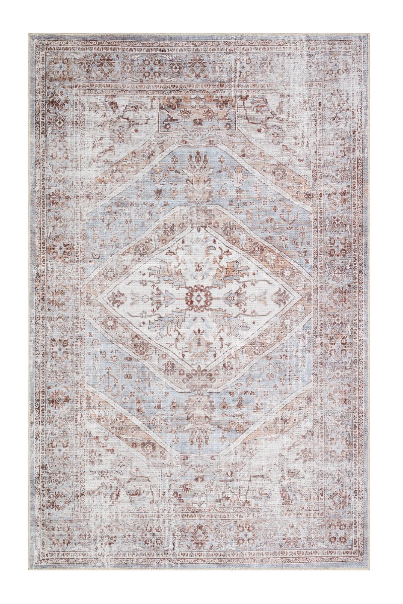 Ardalan Onestia Kräm/Blå 240x340 cm Tvättbar Bomullsmatta